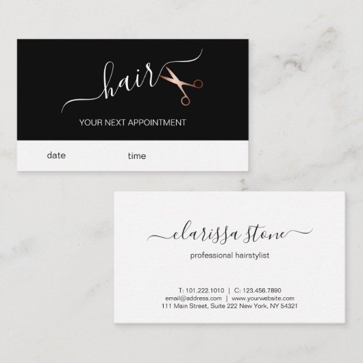 Elegant modern roos goudschaar afsprakenkaartje (Voorkant / Achterkant)