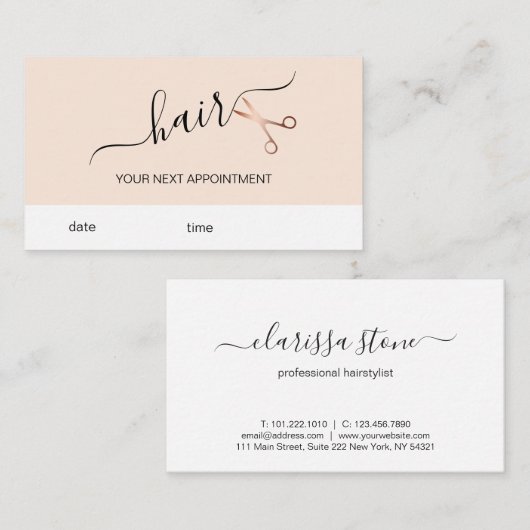 Elegant modern roos goudschaar afsprakenkaartje (Voorkant / Achterkant)