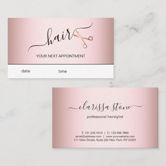 Elegant modern roos goudschaar afsprakenkaartje (Voorkant / Achterkant)