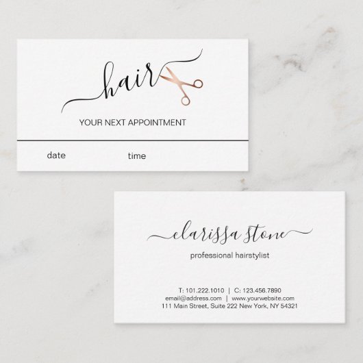 Elegant modern roos goudschaar afsprakenkaartje (Voorkant / Achterkant)