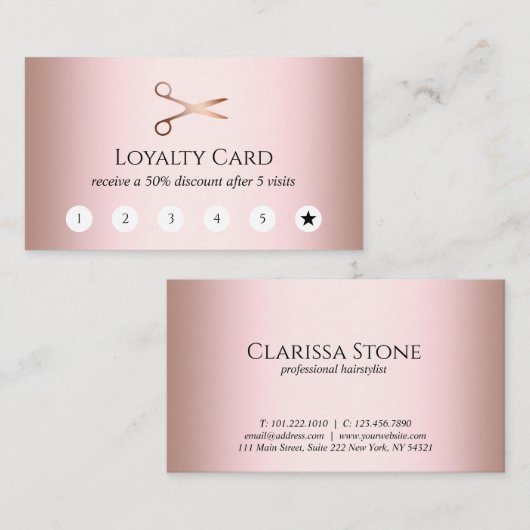 Elegant modern roos goudschaar klantenkaartje (Voorkant / Achterkant)