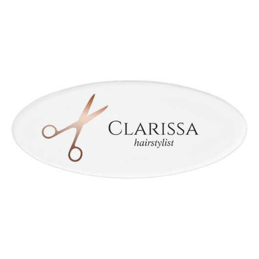 Elegant modern roos goudschaar naambadge (Voorkant)