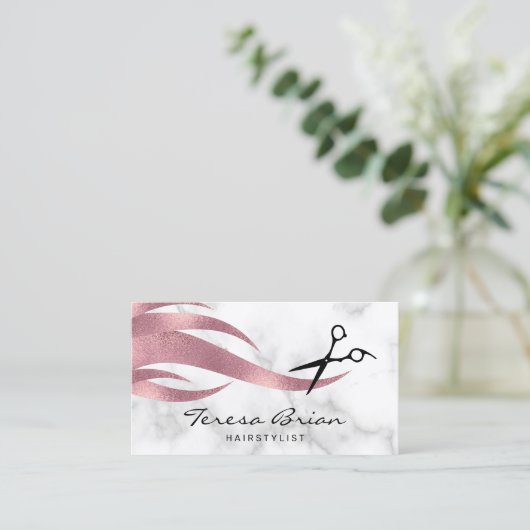 Elegant modern roos goudschaar visitekaartje (Staand voorkant)