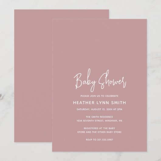 Elegant modern Roos roze Baby shower Kaart (Voorkant / Achterkant)