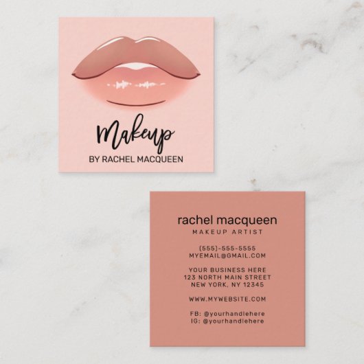 Elegant modern Roos Roze Lips Makeup Artist Square Vierkante Visitekaartje (Voorkant / Achterkant)
