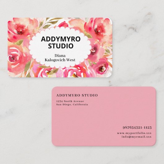 Elegant Modern Rose Floral Business Card Visitekaartje (Voorkant / Achterkant)