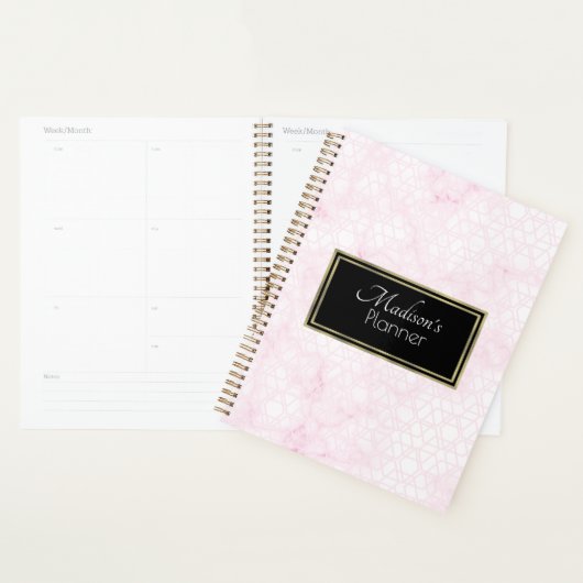 Elegant Modern Roze Abstract Marmeren Naam Goud Planner (Display)