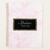 Elegant Modern Roze Abstract Marmeren Naam Goud Planner (Voorkant)