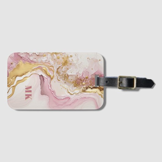 Elegant modern roze Abstract monogram goud Bagagelabel (Voorkant (horizontaal))