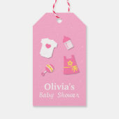 Elegant Modern Roze Baby Meisje Douche Party Label Cadeaulabel (Achterkant)