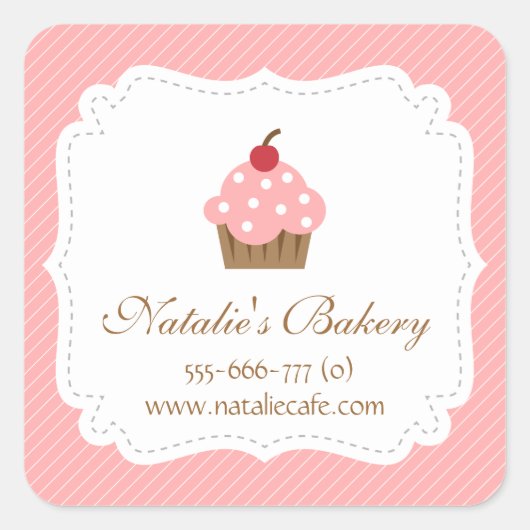 Elegant, modern, roze cupcake, bakkerij vierkante sticker (Voorkant)