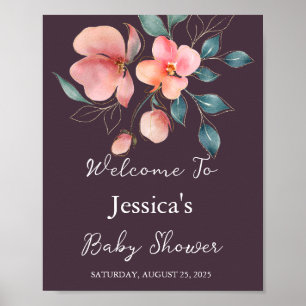 Elegant Modern Roze en Goud Bloemen Baby shower Poster
