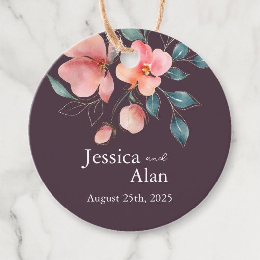 Elegant Modern Roze en Goud Bloemen Bruiloft Bedankjes Labels (Voorkant)