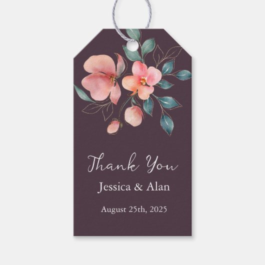 Elegant Modern Roze en Goud Bloemen Bruiloft Cadeaulabel (Voorkant)