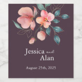 Elegant Modern Roze en Goud Bloemen Bruiloft Wijn Etiket (Enkel label)