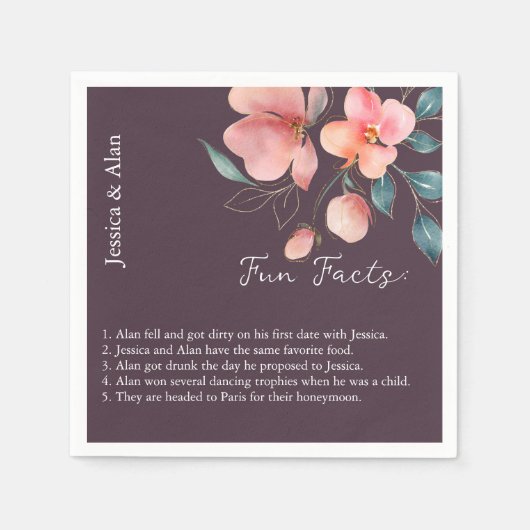 Elegant Modern Roze en Goud Bloemen Leuke Feiten Servet (Voorkant)