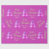 Elegant modern roze en gouden kerstboom cadeaupapier (Vlak)