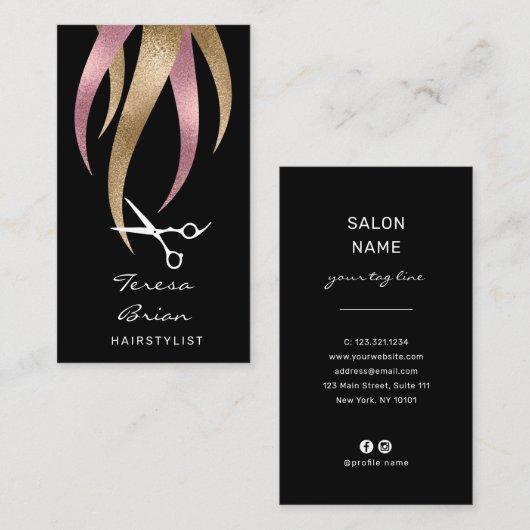 Elegant modern roze en goudschaar visitekaartje (Voorkant / Achterkant)