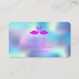 Elegant modern roze flamingos in Love Holographic Visitekaartje