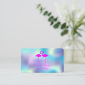Elegant modern roze flamingos in Love Holographic Visitekaartje (Staand voorkant)