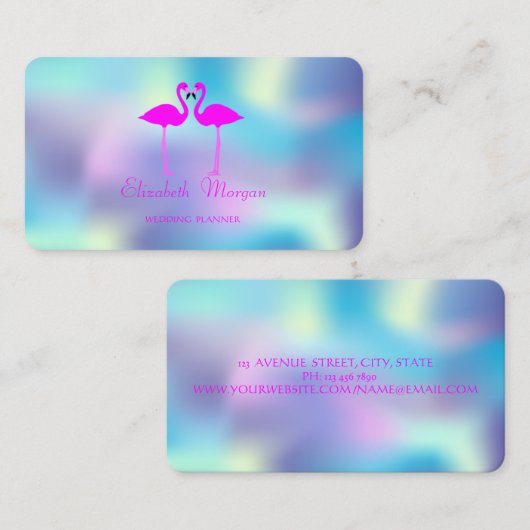 Elegant modern roze flamingos in Love Holographic Visitekaartje (Voorkant / Achterkant)