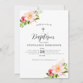 Elegant modern Roze Floral Baptisme Kaart (Voorkant)