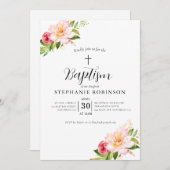 Elegant modern Roze Floral Baptisme Kaart (Voorkant / Achterkant)