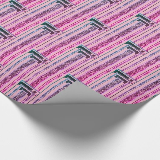 Elegant modern roze geometrische strippatroon cadeaupapier (Hoek)