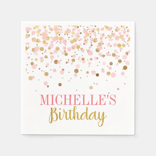 Elegant Modern Roze Goud Confetti Meisje Verjaarda Servet (Voorkant)