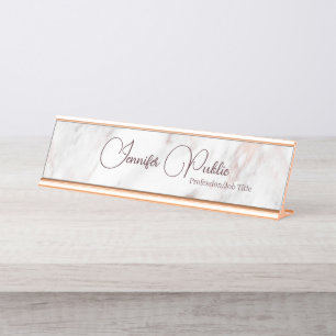 Elegant Modern Roze Goud Marmer Handgeschreven Sch Bureau Naambordje