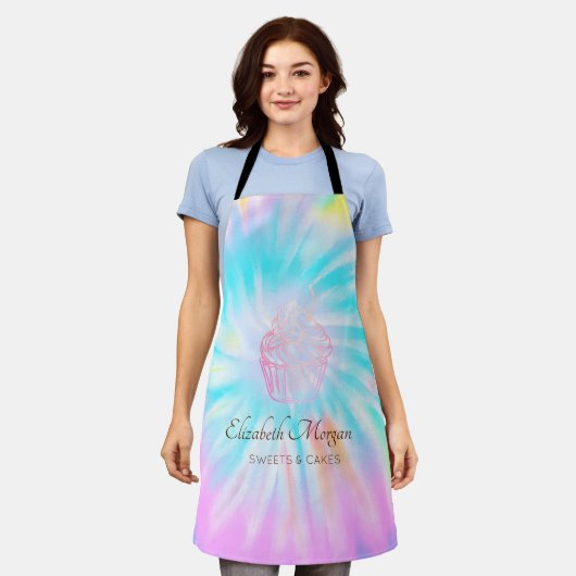 Elegant modern, roze gouden cupcake tie-dye schort (Gedragen)