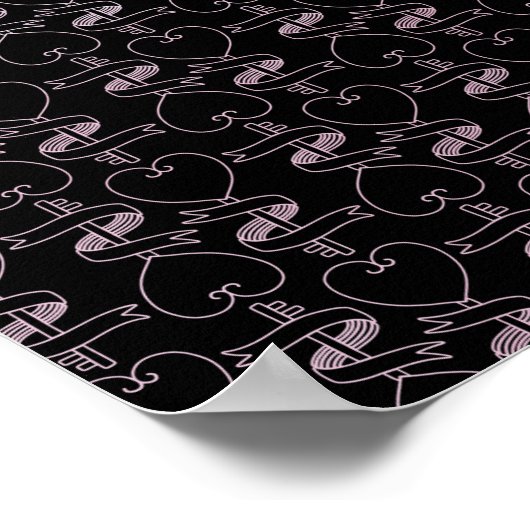 Elegant modern roze harten en sleutels patroon | poster (Hoek)