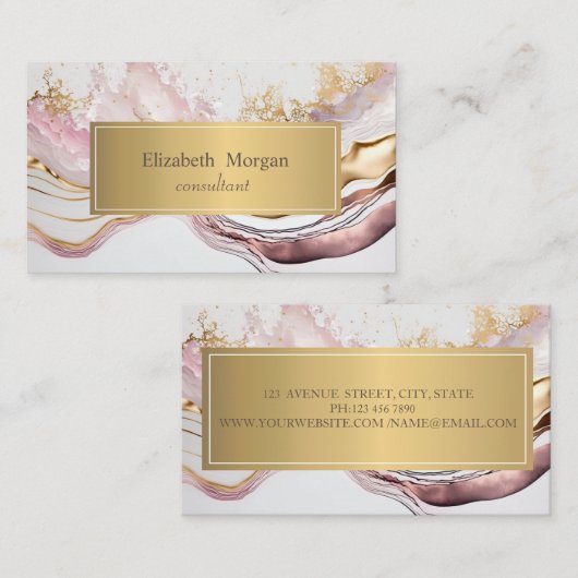 Elegant Modern Roze Marmeren Goud Visitekaartje (Voorkant / Achterkant)