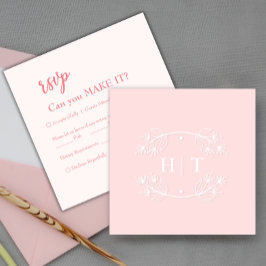Elegant Modern Roze Monogram Crest Bruiloft RSVP