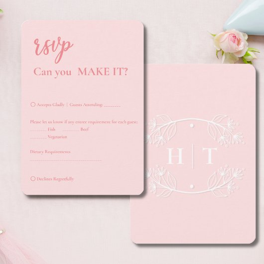 Elegant Modern Roze Monogram Crest Bruiloft RSVP