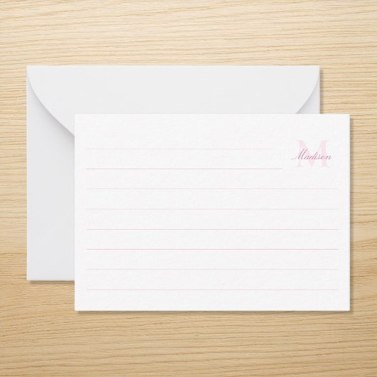 Elegant modern roze monogram geregeerd notitiekaartje