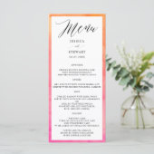 Elegant Modern Roze Oranje Aquarel Bruiloft Menu (Staand voorkant)