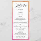 Elegant Modern Roze Oranje Aquarel Bruiloft Menu (Voorkant)