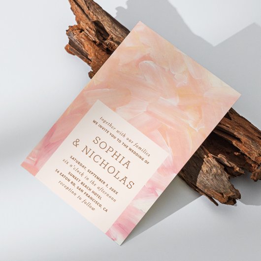 Elegant modern roze penseelstreken bruiloft kaart