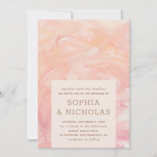 Elegant modern roze penseelstreken bruiloft kaart (Voorkant)