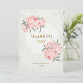 Elegant Modern Roze Pioen Bloemen Bruiloft Kaart (Staand voorkant)