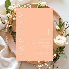 Elegant Modern Roze Religieus Kruis Meisje Doopfee Kaart