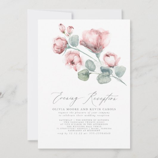 Elegant Modern Roze Roze Floral Evening Receptie Kaart (Voorkant)