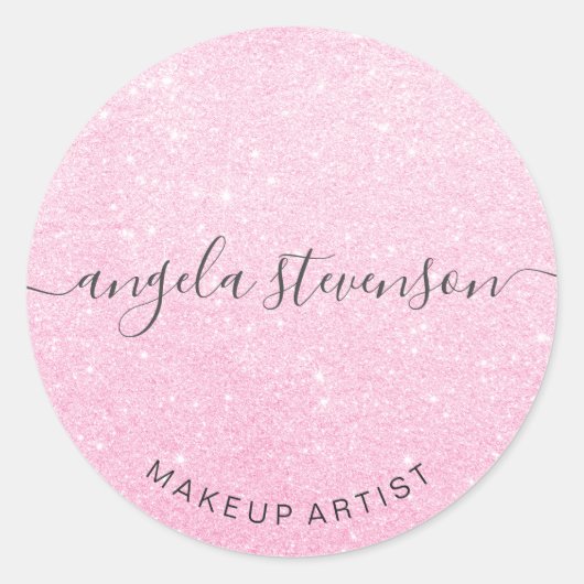 Elegant modern roze roze roos goudglitter make-up ronde sticker (Voorkant)