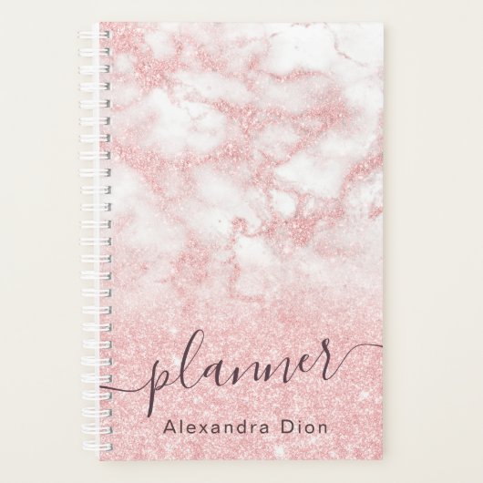 Elegant modern roze roze roze goud glitter marmer planner (Voorkant)