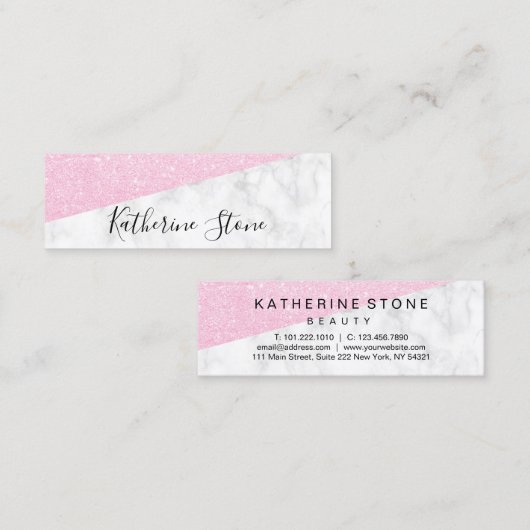 Elegant modern roze roze roze goud glitter witte m mini visitekaartje (Voorkant / Achterkant)