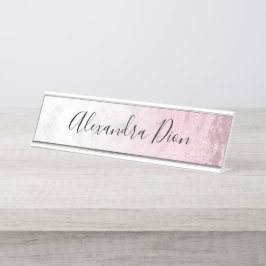 Elegant modern roze roze roze goudglitter marmer bureau naambordje