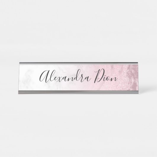 Elegant modern roze roze roze goudglitter marmer bureau naambordje (Voorkant)