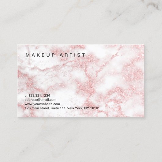 Elegant modern roze roze roze goudglitter marmer visitekaartje (Achterkant)