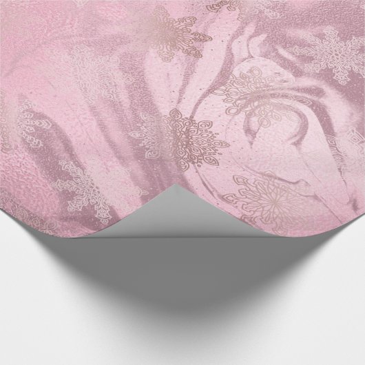 Elegant modern roze roze roze goudmarmer-sneeuwvlo cadeaupapier (Hoek)